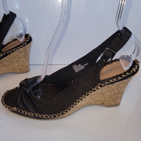 Seychelles Singapore Women's Black Slingback Open Toe Cork Wedge Shoes Size 10 - Picture 3 of 8